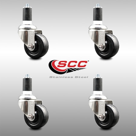 Service Caster 3 Inch 316SS Soft Rubber Wheel Swivel 1-1/2 Inch Expanding Stem Caster Set SCC SCC-SS316EX20S314-SRS-112-4